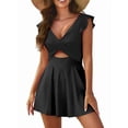 thumbnail image 1 of Women'S Swimsuit Ruffle Cutout Swimdress Tummy Control V Neck Wrap Swimwear Black XXL, 1 of 10