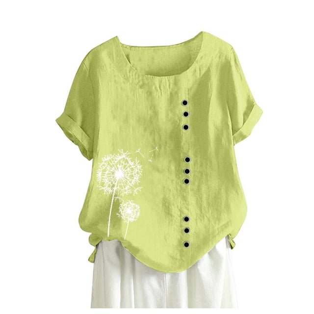 Plus Size Tops For Womens Casual Loose Button Linen Plus Size Daily Boho Tanic T-Shirt Blouse Tops
