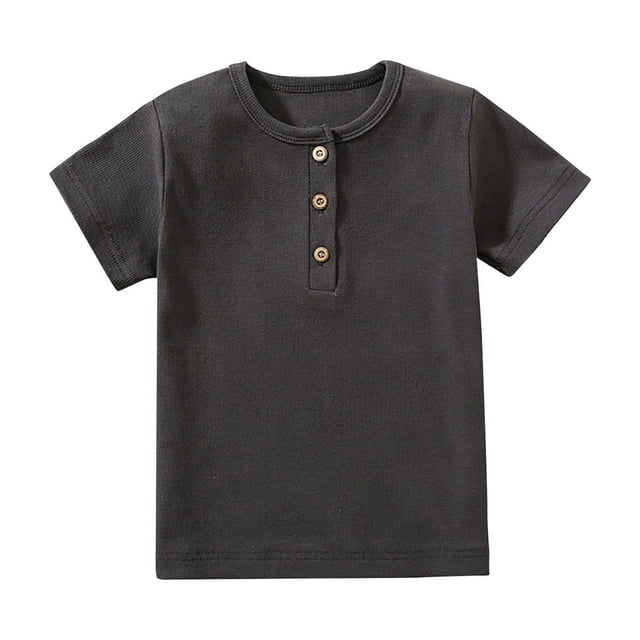 Birdeem Haut à Manches Courtes pour Enfants Garçons Filles Mode Confortable Couleur Unie Bouton Col Rond