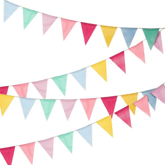 36 Flags Multicolor Pennant Flags Banner Pastel Bunting Laminated Burlap Triangle Fabric Flag Banner for Party Decoration