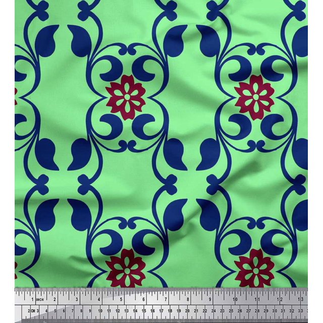 Soimoi Poly Georgette Fabric Floral & Filigree Damask Printed Craft Fabric by the Yard 42 Inch Wide