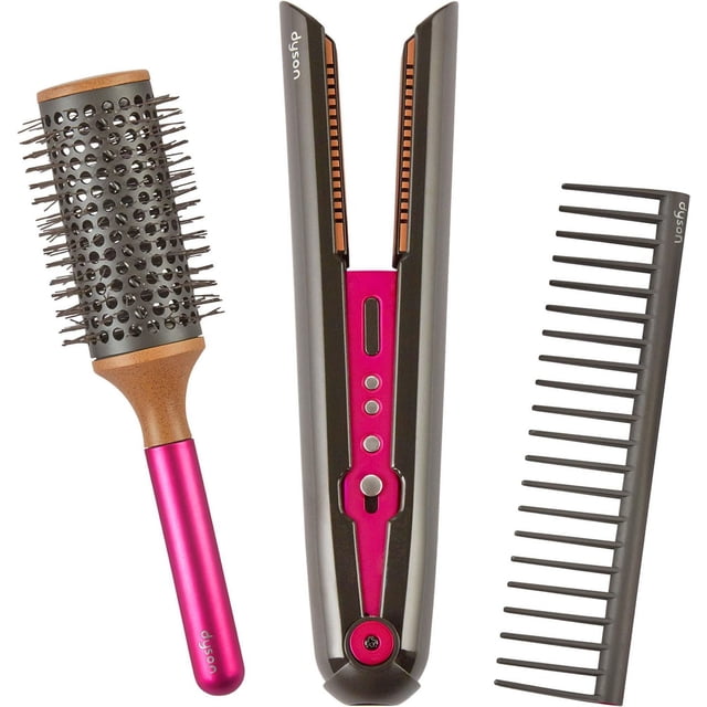 Dyson Ensemble de Lisseur Jouet avec un Lisseur Jouet Noir et Rose avec des Lumières et des Boutons Réalistes, une Brosse à Baril Rond avec un Manche Rose et des accents en Bois, et un Peigne à Grand Dents, Idéal pour un Jeu de Coiffure Imaginaire Sécuritaire pour les Enfants de 3 Ans et Plus.