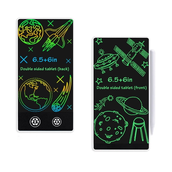 Tablette d'Écriture LCD Double Face de 6,5 Pouces avec Écran Couleur Unique, Fonction d'Effacement Partiel, Stylet Magnétique Puissant Intégré, Bordure Ultra Étroite et Corps ABS Ultra Mince de 5 mm - Réutilisable pour le Dessin,