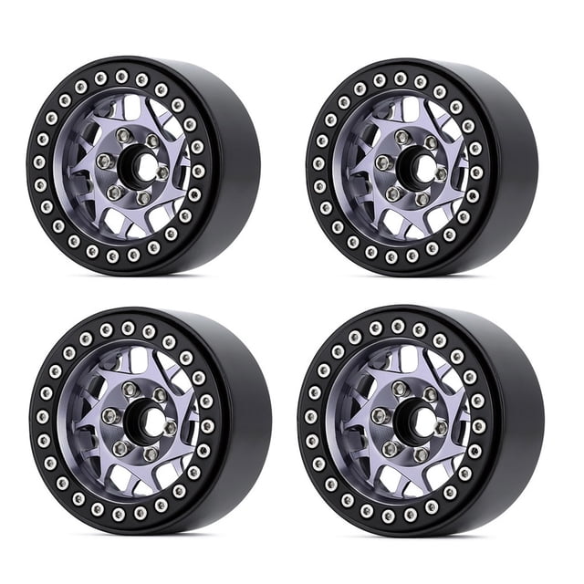 Tignapoo 2.2" Aluminum Alloy Climbing Car Wheel Rims, 14-Spoke UFO Design, Black/Titanium, 4pcs Set for Enhanced Tire Support