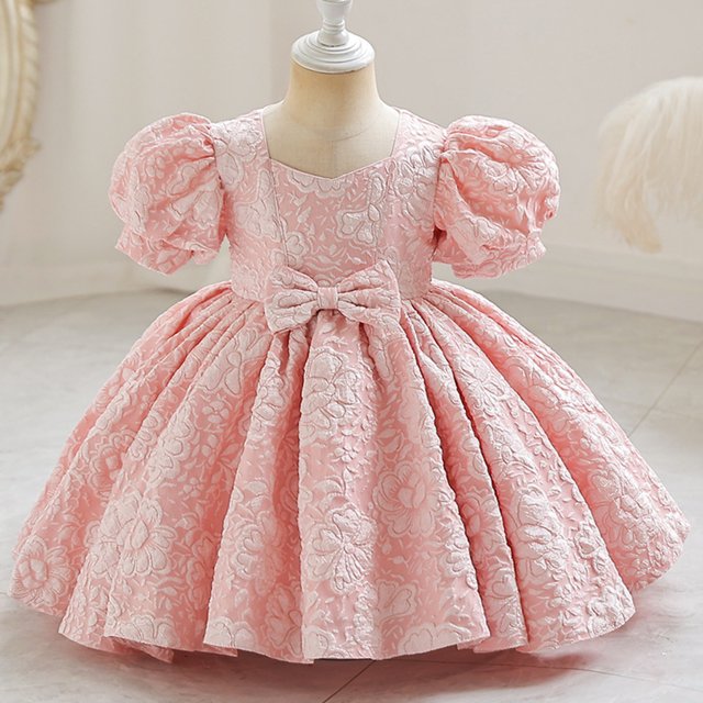 Robes pour Filles Robes de Demoiselle d'Honneur pour Bébés Filles Robes de Fête Robe de Concours à Manches Bouffantes avec Nœud Papillon