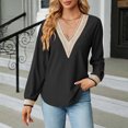 thumbnail image 2 of Pompotops T-shirt Mode Femme Col en V Dentelle Manches Longues Ample Liquidation, 2 of 7