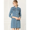 thumbnail image 2 of INSPIRE CHIC Robe-Chemise Ajustée en Denim pour Femmes à Manches 3/4 Boutonnée, 2 of 6