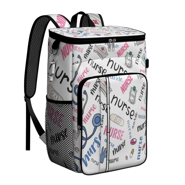 Nursing Themed Cooler Backpack, Leakproof Insulated Lunch Backpack with Cute Future Nurse Design for Medical Staff