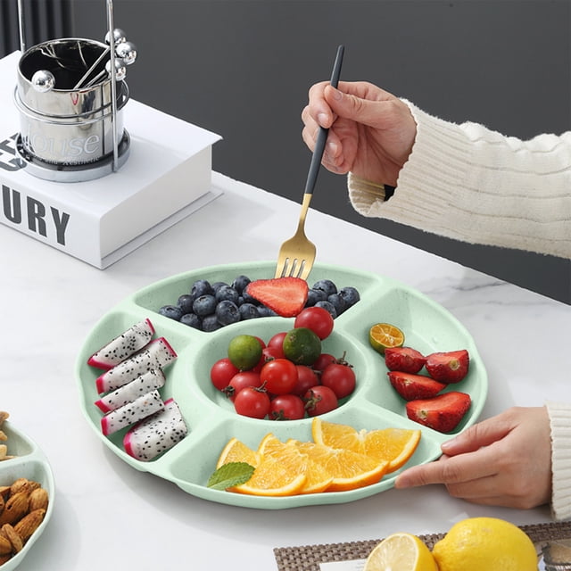 Round Snack Tray with Five Compartments | Divided Serving Plate for Candy, Nuts, Dried Fruit, and Snacks | Party Appetizer Organizer | Home Kitchen Entertaining and Buffet Table