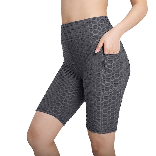 KIHOUT Women's High Waist Workout Shorts Butt Lifting Tummy Control Ruched Booty Running Yoga Shorts with Pockets