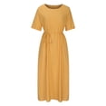 thumbnail image 4 of QIPOPIQ Robes pour Femmes avec Poches Manches Courtes Robes Décontractées Col Rond Robe d'Été Unie Manches Mi-Longues Robe Fendue avec Ceinture Offres 2023, 4 of 6