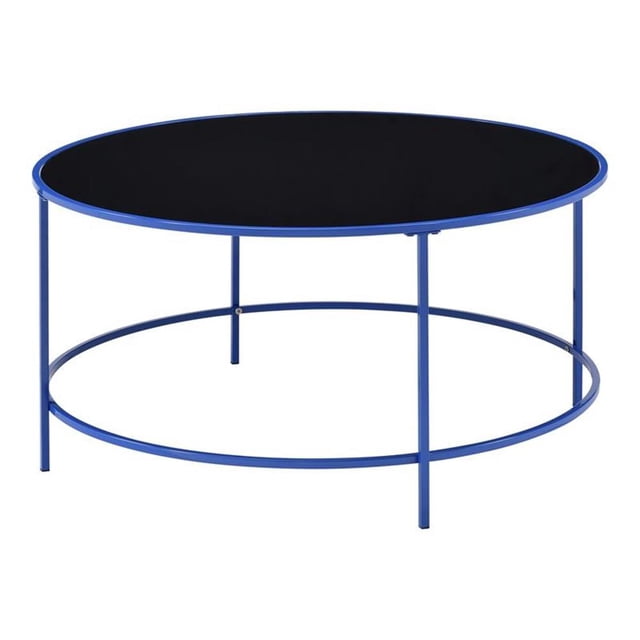 Furniture of America Rockbel Table Basse Ronde Contemporaine à Dessus en Verre, Bleu