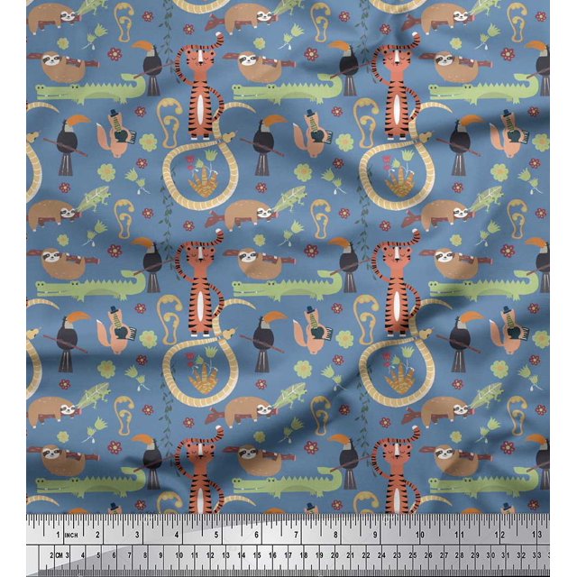 Soimoi Cotton Voile Fabric Floral,Bird & Animals African Printed Fabric 1 Yard 56 Inch Wide