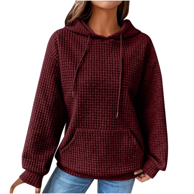 CEHVOM Mode Femmes Décontracté Manches Longues Col Rond Chandails pour Dames Hauts Blouse Chandail à Capuchon Uni Liquidation