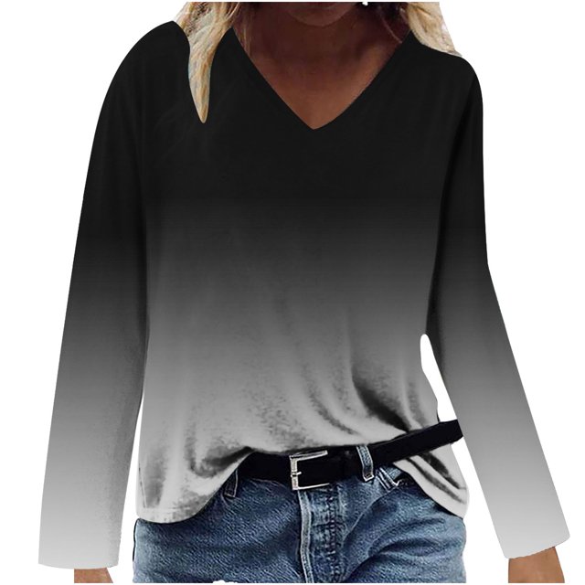 Hauts à Manches Longues pour Femmes Mode Décontractée Col en V Confortable Haut Imprimé T-Shirt Blouse Hauts Col en V pour Femmes Hauts Décontractés Mode pour Femmes Hauts à Manches Longues