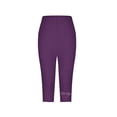 thumbnail image 4 of Olyvenn Womens Rhinestone Trim Capri Pants Stretchy Compression Leggings Print Pattern Yoga Pants Summer Vacation Outfits Purple XL, 4 of 4