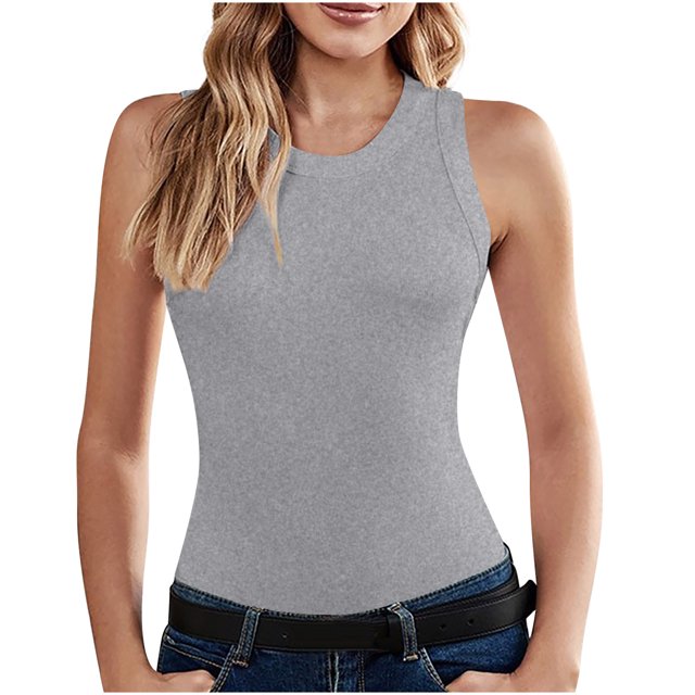 Yuyuzo Camisoles pour Femmes Col Rond Sans Manches Couleur Unie Sans Coutures Extensibles Couche de Base T-Shirts
