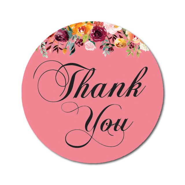 Darling Souvenir 45 Pcs Autocollants Ronds Roses à Motif Floral « Merci » Bricolage Sceaux d'Enveloppe - 1,6 Pouces
