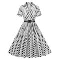 thumbnail image 1 of Birdeem Robe de Soirée Vintage à Manches Courtes et Col en V pour Femmes, Confortable pour l'Été, Imprimé à Pois, 1 of 8