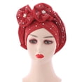 thumbnail image 1 of Fashion Women Beading Braid Hat Muslim Ruffle Cancer Wrap Cap Sleep Caps Satin Lined Hair Bonnets, 1 of 2
