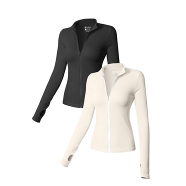 OQQ Femmes Ensemble 2 Pcs T-Shirts à Manches Longues Col Montant Fermeture Éclair devant Extensible Ajusté sous Blouses T-Shirts Hauts Noir Beige