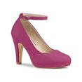 thumbnail image 1 of BLISSFUL STEP Chaussures pour Femmes Bout Rond Talon Aiguille Bride à la Cheville Escarpins Rose Vif 9.5, 1 of 7