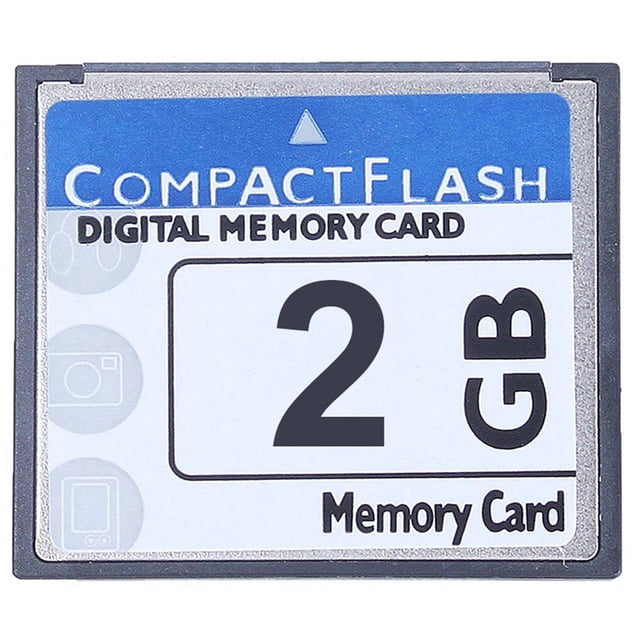 Carte Flash Memory Compacte de 2 Go pour Appareil Photo, Machine Publicitaire et Carte d'Ordinateur Industriel. Dotée d'Une Étiquette Bleu et Blanc avec « CompactFlash Numérique Memory Card » et « 2 Go » Affichés Bien en Vedette. Conçue pour des Performances Fiables avec des Vitesses Allant jusqu'à 25 Mo/s, Convient aux Reflex Numériques d'Entrée et à l'Enregistrement Vidéo Full HD. Format Compact de 4,3 x 3,65 x 0,3 cm (1,7 x 1,4 x 0,01 Pouces) avec un Plastique durable Intégré Blanc et Bleu.