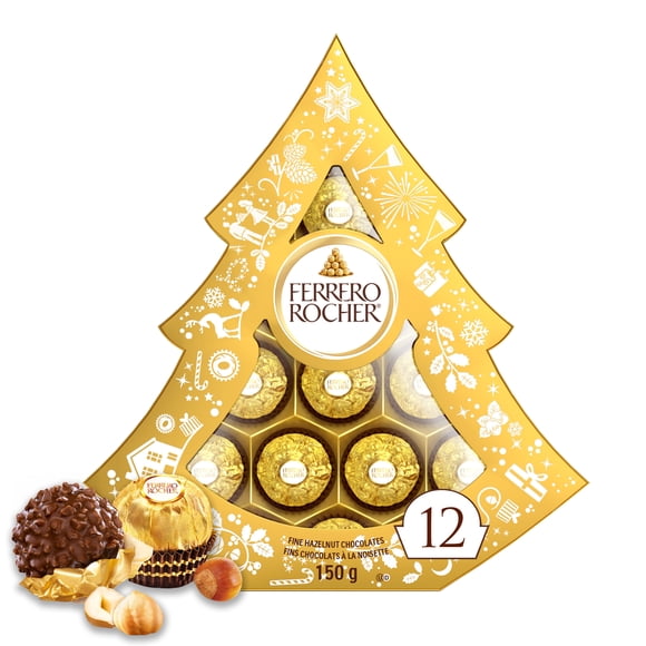 FERRERO ROCHER, 12 Individually Wrapped, Premium Hazelnut White Chocolate Squares, 150g