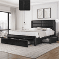 thumbnail image 3 of FullFurnique Upholstered Bed Frame with 3 Storage Drawers & Charging Station, Queen, Black, 3 of 9