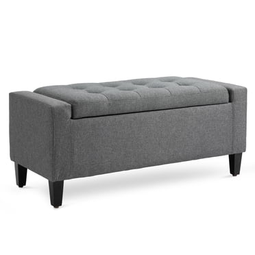 HOMCOM Rectangular Tufted Linen Storage Ottoman Bench with Flipping Top