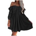 thumbnail image 2 of Gspmoly Robes Décontractées pour Femmes, Mode Femmes Robe Décontractée Unie à Manches 3/4, Épaules à Volants, Mini-Robe, Robes de Mariage pour Femmes Offres Hebdomadaires, 2 of 8