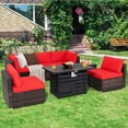 thumbnail image 3 of Gymax 7PCS Patio Rattan Furniture Set 42'' Fire Pit Table w/ Cover Cushioned Red, 3 of 10
