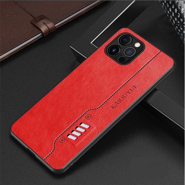 TONDAR Mode Cuir Texture Antichoc Cas Ultra Léger Couverture Arrière pour iPhone 13 Pro (Rouge)