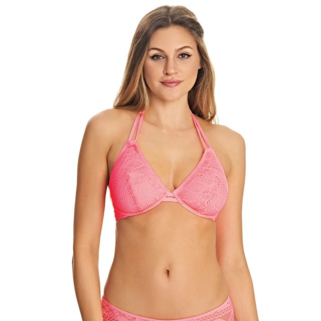 Freya Womens Sundance Underwire Bandless Halter Bikini Top, 32C, Flamingo