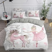 LAICAIW Ballet Dancing Girl Duvet Cover Cute Little Ballerinas Girl Bedding Set for Kids Women White Comforter Set Queen King Size Princess Bed in A Bag 3 Pcs The Comfy Bedding Sets & Collections