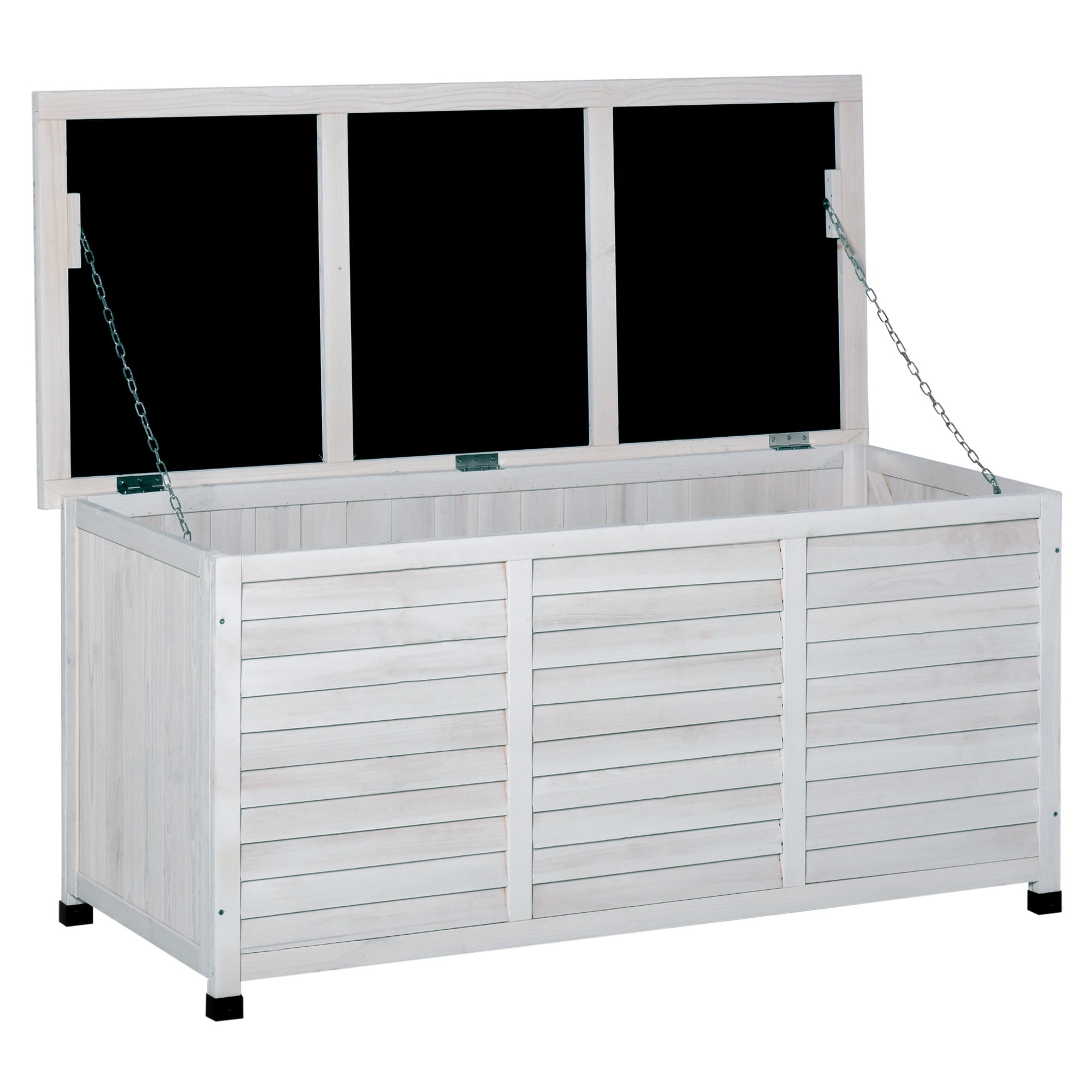 Outsunny Coffre de Terrasse en Bois Conteneur de Rangement Extérieur avec Fente d'Aération Blanc
