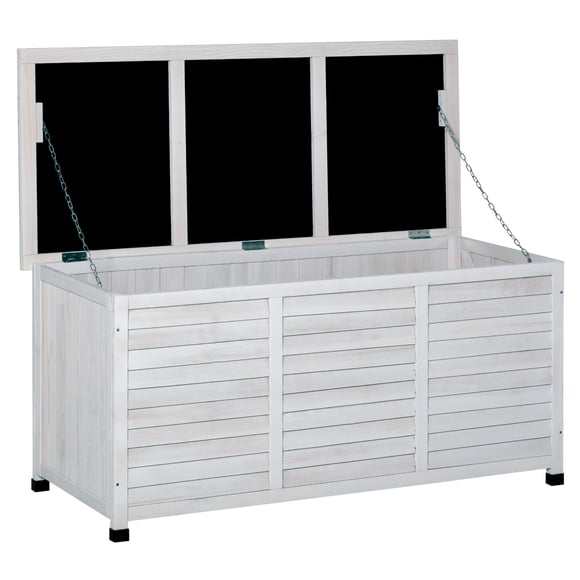 Outsunny Wooden Deck Box Outdoor Storage Container with Aerating Gap White