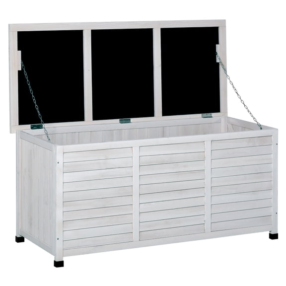 Outsunny Wooden Deck Box Outdoor Storage Container with Aerating Gap White