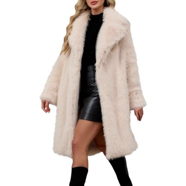 Women's Fur & Faux Fur Jackets & Coats Yigetop Women's Oversized Long Furry Jackets Warm Open Front Long Sleeve Lapel Winter Fluffy Outerwear Faux Fur Jacket Women, Beige, 2XL