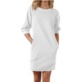 thumbnail image 1 of cfhntfmh Robes Décontractées pour Femmes Robe Chandail en Molleton Confortable à Col Rond Ample à Manches 3/4 Mini avec Poches, 1 of 6