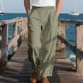 thumbnail image 2 of cfhntfmh Mens Lined Pants Stretch Dress Pants Solid Color Comfy Trousers Drawstring Lightweight Work Slacks with Pockets（Army Green,X-Large), 2 of 7