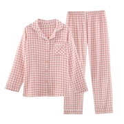 GDREDA Ladies Pyjama Set Double Layer Gingham Pajama Set For Women Lightweight Summer Sleepwear & Homewear Stylish And Comfortable Loungewear Women Pajama Sets pyjamas Pink,XXL