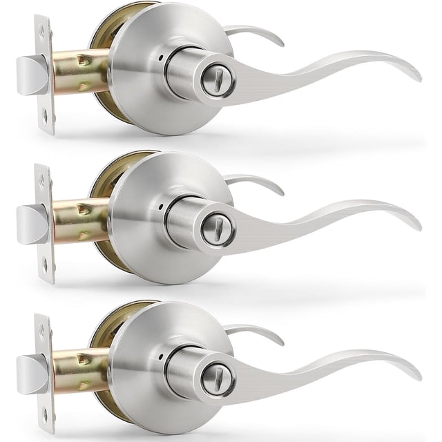 Satin Nickel Door Handle Interior Brushed Nickel Passage Door Lever for Hall and Closet Keyless Door Lock Set Reversible for Left Right Sided Doors Leverset Handleset