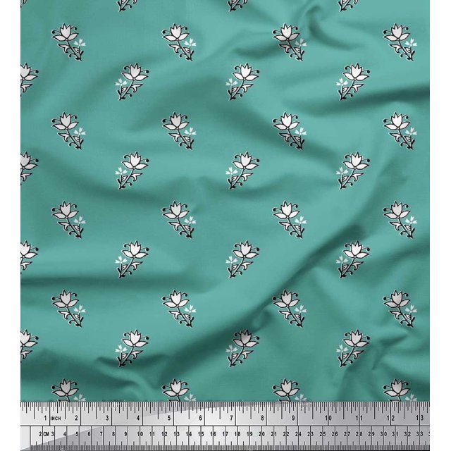 Soimoi Moss Georgette Fabric Floral Block Printed Craft Fabric by The Yard 42 Inch Wide