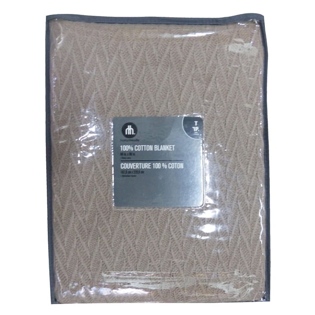 hometrends Couverture 100 % Coton beige avec Motif Tricoté Texturé en zigzag, Pliée et Emballée en Plastique Transparent avec une Étiquette Noire Indiquant la Taille et les Détails du Matériau, Légère avec Bordure Auto-Reliante et Lavable à la machine, Convient au Confort Toute l'Année.