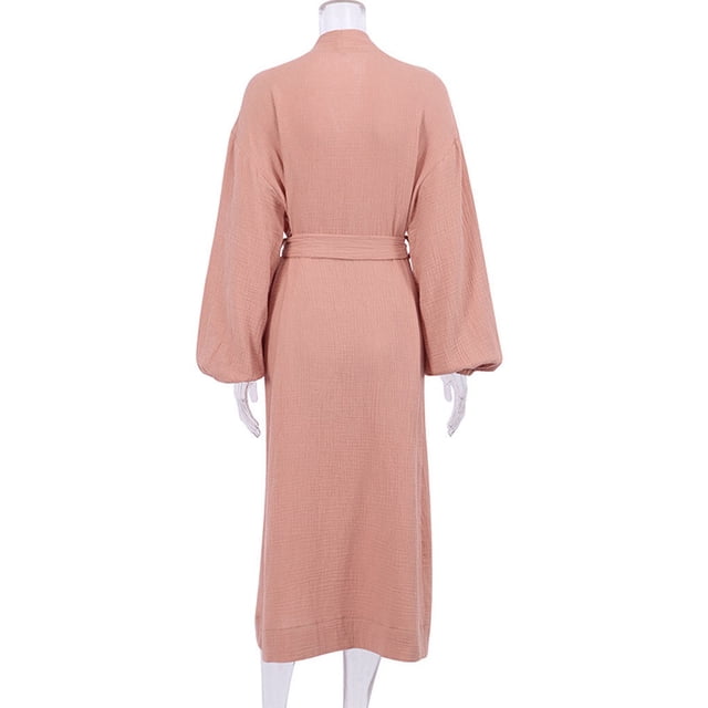 ziyahi Vêtements de Nuit Décontractés pour Femmes Printemps Style Ouvert devant Robe de Nuit Simple à Manches Longues pour Filles Vêtements de Nuit Maison Pyjama Marron m