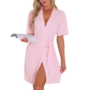 INSPIRE CHIC Waffle Robe de bain en tricot Robe de salle de bain légère à manches courtes avec des poches pour l'été & Spa M Rose pour femme