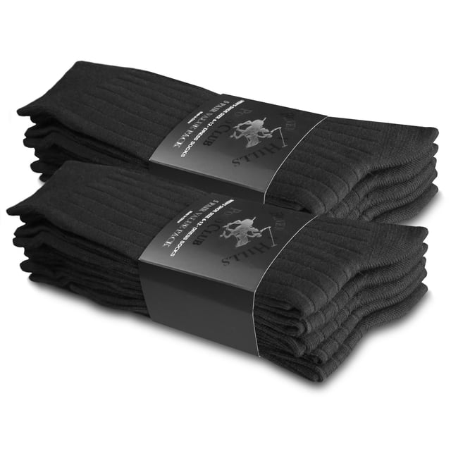 Beverly Hills Polo Club Mens Classic Ribbed Black Business Dress Socks Size 10-13