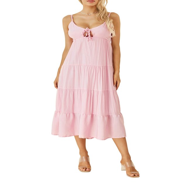 Solid Spaghetti Strap Midi Cami Dress for Women - Perfect for Parties and Beach