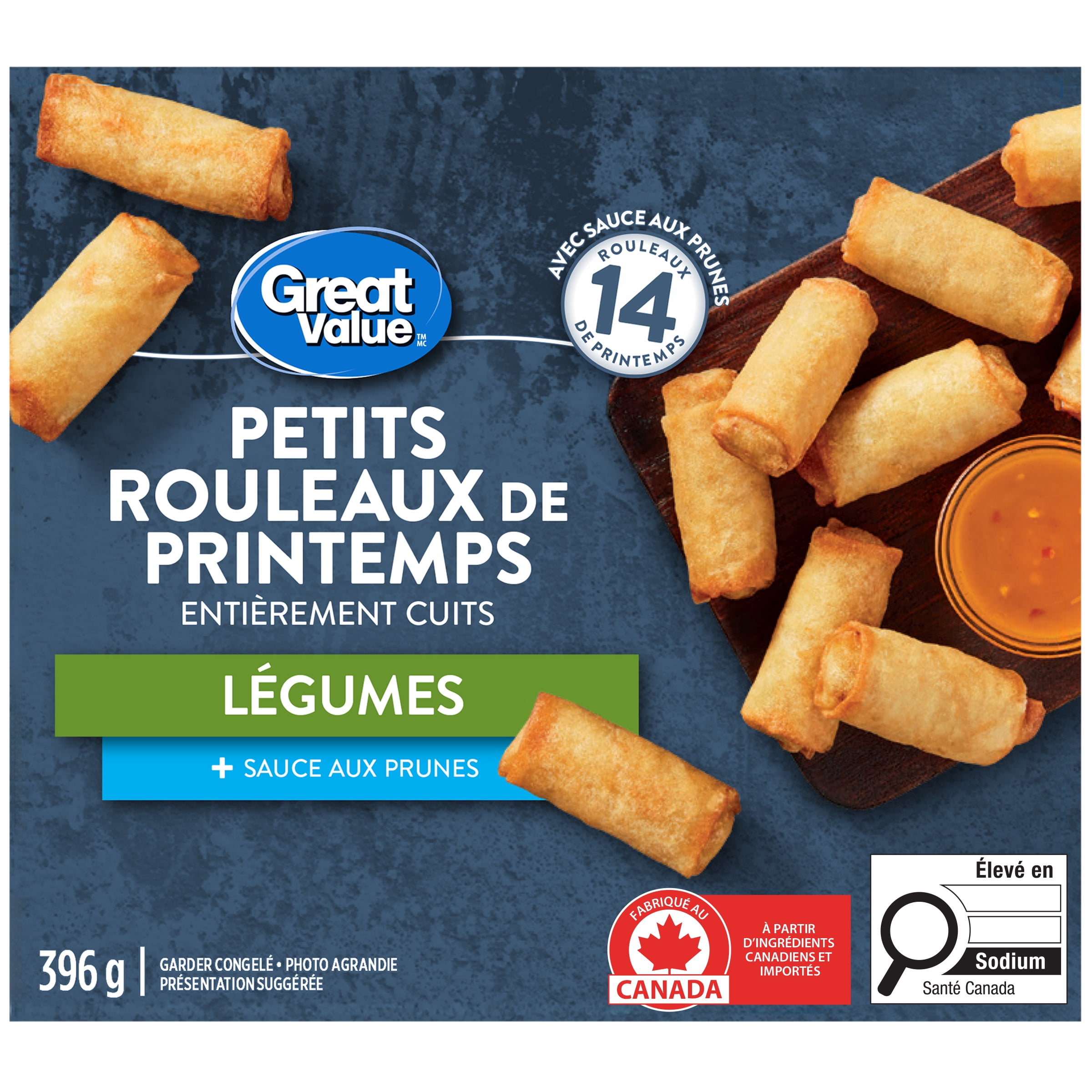 Petits rouleaux de printemps aux légumes entièrement cuits avec sauce aux prunes Great Value 396g, 14rouleaux de printemps 396 g, 14 rouleaux de printemps